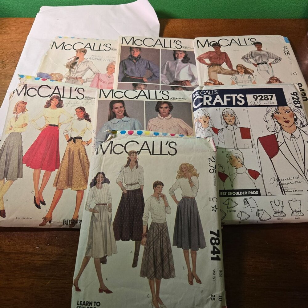 Womens McCalls sewing patterns blouses, shoulder pads vintage 80s unverified